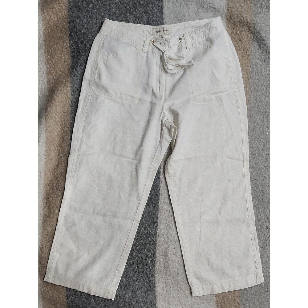 Jones New York Sport White Linen Cropped Wide-Leg Pants - Sz 8 Beachwear Summer